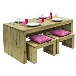 Moderne picknicktafel met bank en 2 krukjes - vurenhout geïmpregneerd - groen