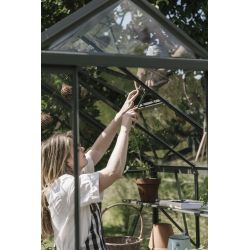 Royal Well tuinkas Kate 4 met veiligheidsglas en fundering - groengrijs