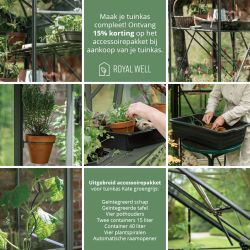 Royal Well tuinkas Kate 4 met veiligheidsglas en fundering - groengrijs