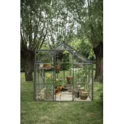 Royal Well tuinkas Kate 4 met veiligheidsglas en fundering - groengrijs