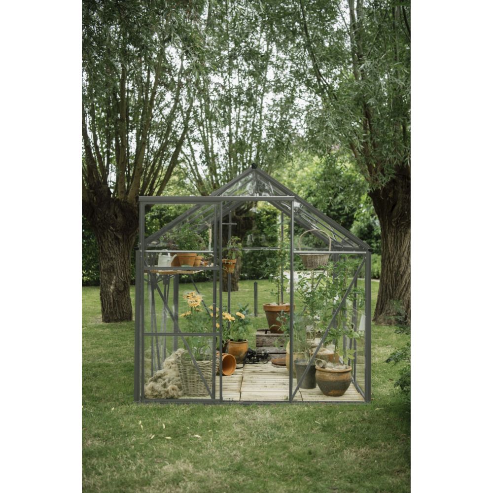 Royal Well tuinkas Kate 4 met veiligheidsglas en fundering - groengrijs