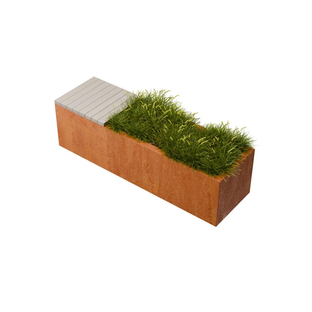 Geroba hardhouten zitbank met plantenbak Florisa C2 1500x400x420mm - Cortenstaal