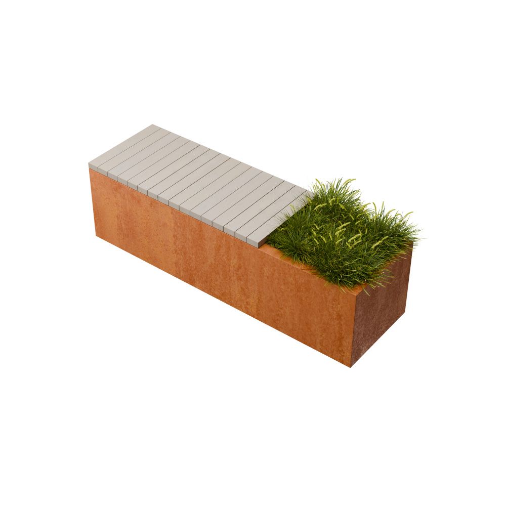 Geroba hardhouten zitbank met plantenbak Florisa C4 1500x400x420mm - Cortenstaal