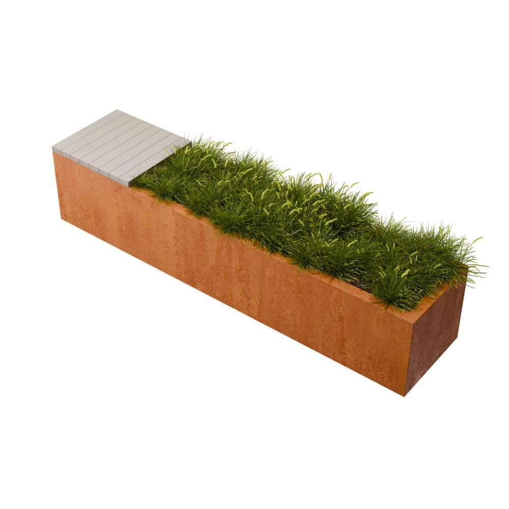 Geroba hardhouten zitbank met plantenbak Florisa C5 2000x400x420mm - Cortenstaal
