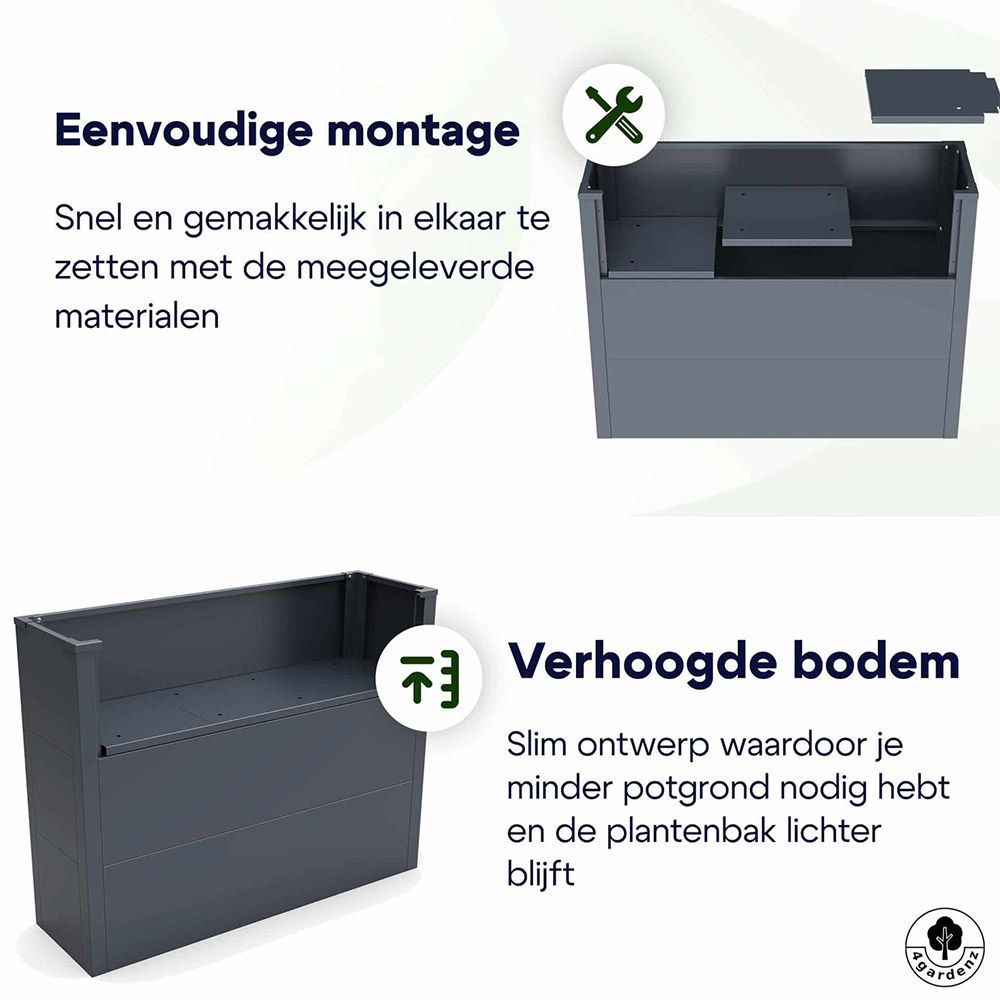 4gardenz 4gardenz rechthoekige plantenbak met verhoogde bodem 100x50x60cm - antraciet