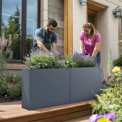 4gardenz rechthoekige plantenbak met verhoogde bodem 100x30x77cm - antraciet