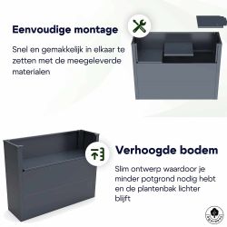 4gardenz rechthoekige plantenbak met verhoogde bodem 100x30x77cm - antraciet