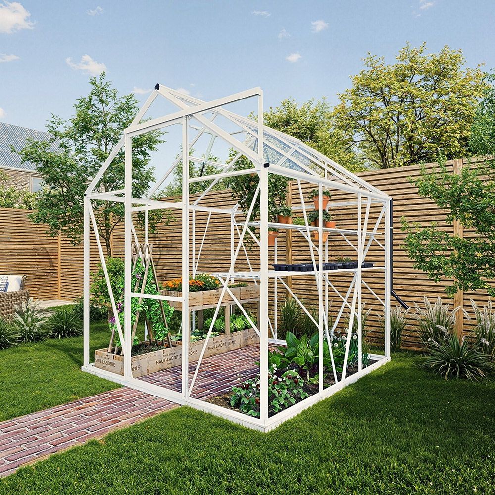 Royal Well tuinkas Kate 1 met veiligheidsglas en fundering - wit