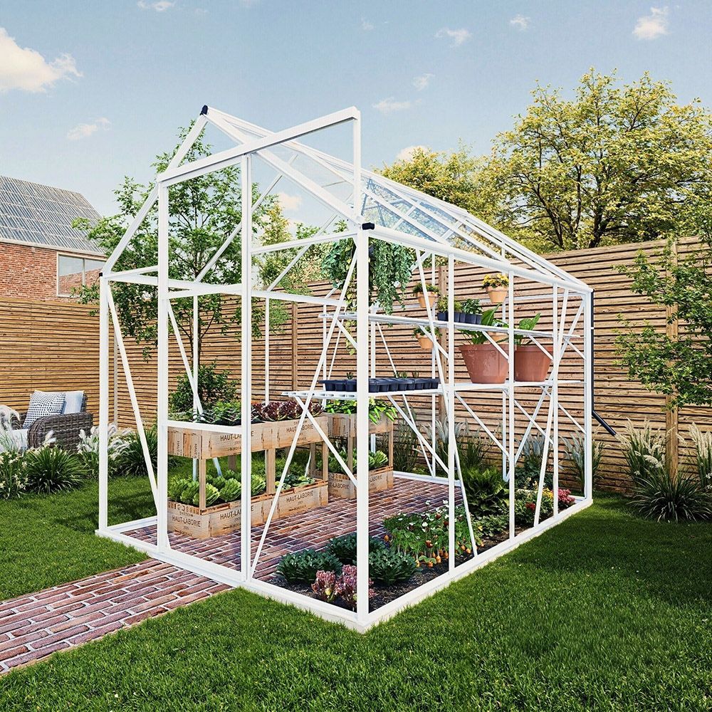 Royal Well tuinkas Kate 2 met veiligheidsglas en fundering - wit