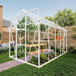 Royal Well tuinkas Kate 3 met veiligheidsglas en fundering - wit