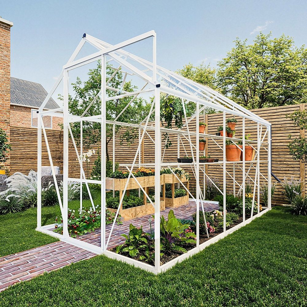 Royal Well tuinkas Kate 3 met veiligheidsglas en fundering - wit