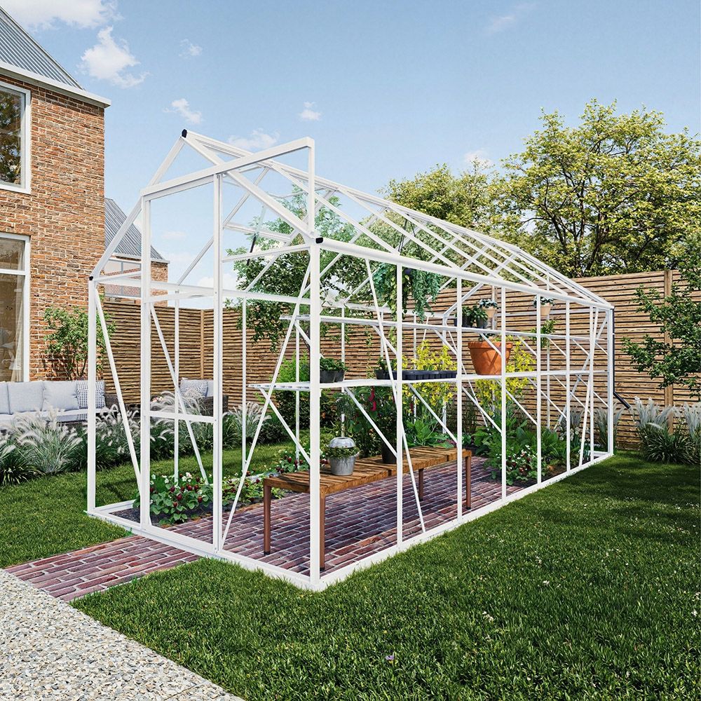 Royal Well tuinkas Kate 5 met veiligheidsglas en fundering - wit