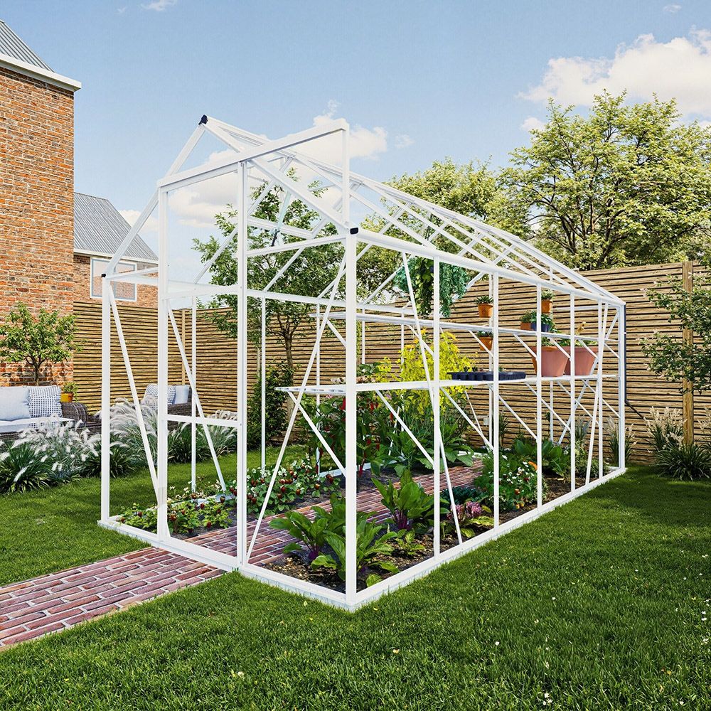 Royal Well tuinkas Kate 4 met veiligheidsglas en fundering - wit