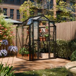 Royal Well Anne 1 tuinkas met veiligheidsglas en fundering - zwart