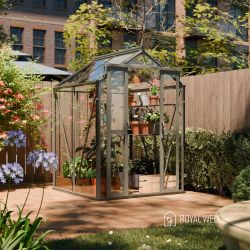 Royal Well Anne 1 tuinkas met veiligheidsglas en fundering - groengrijs