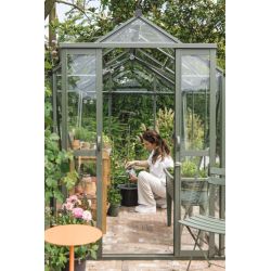 Royal Well Anne 1 tuinkas met veiligheidsglas en fundering - groengrijs