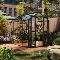 Royal Well Anne 3 tuinkas met veiligheidsglas en fundering - zwart