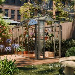 Royal Well Anne 3 tuinkas met veiligheidsglas en fundering - groengrijs