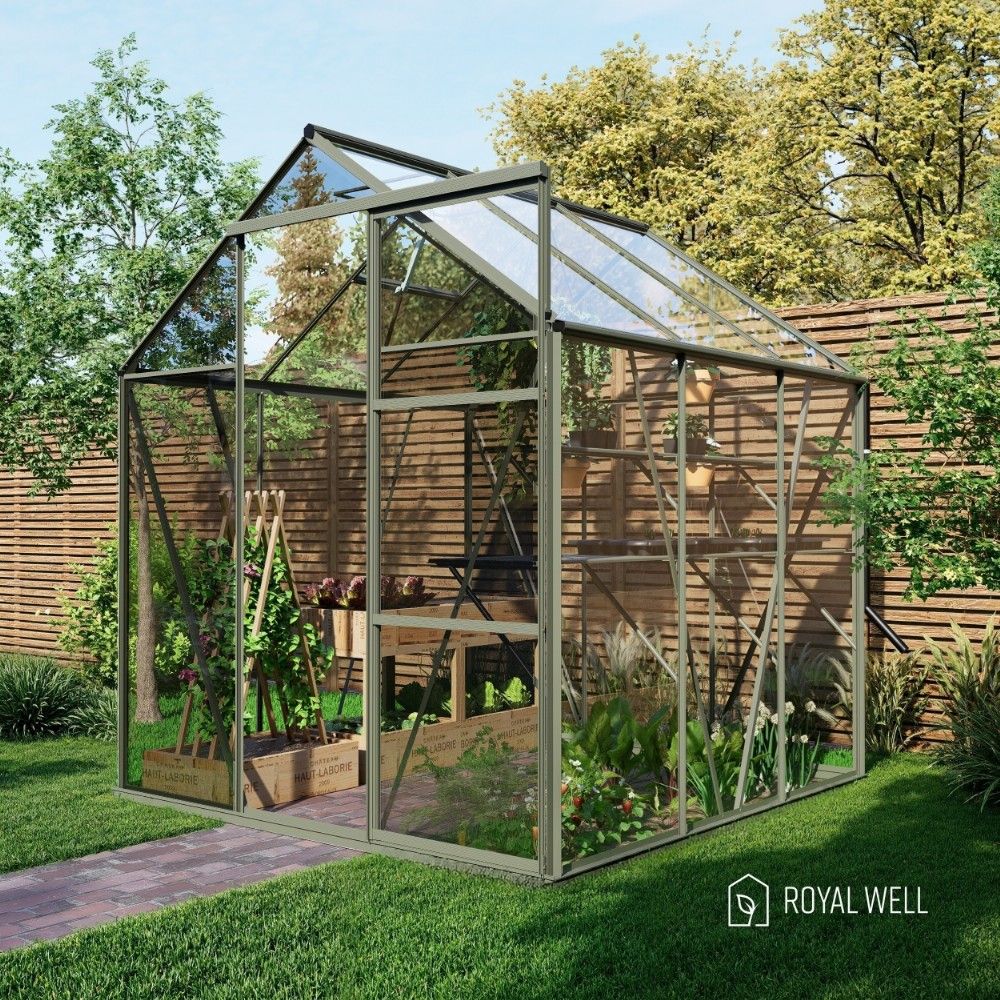 Royal Well Kate 1 tuinkas met veiligheidsglas en fundering - groengrijs