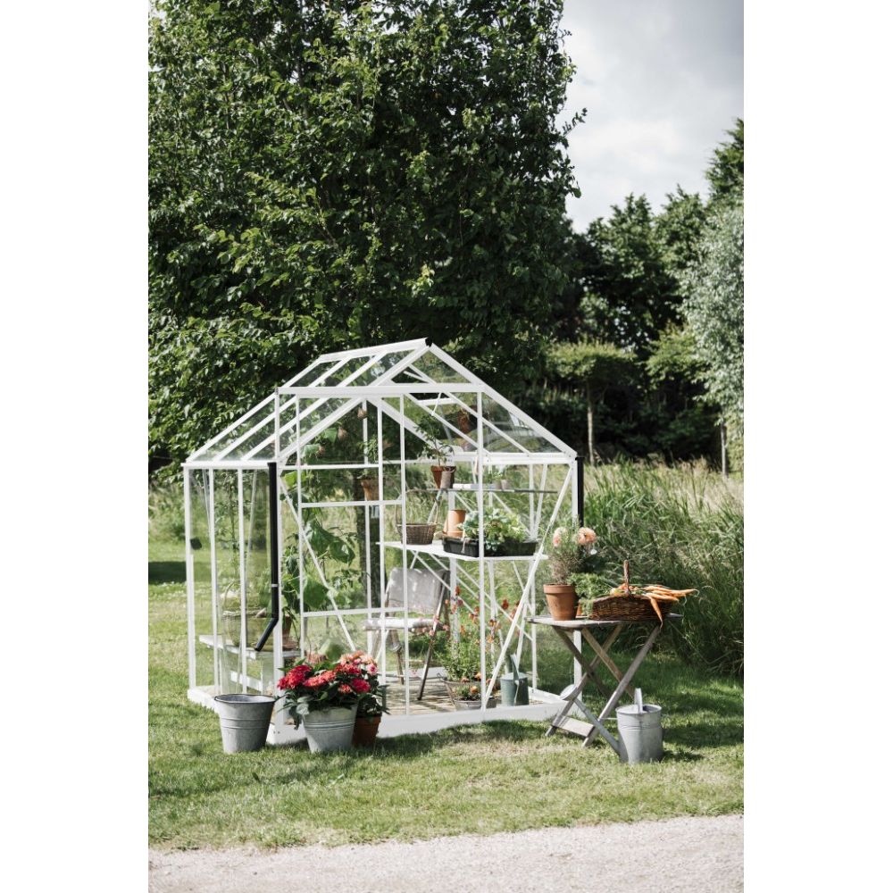 Royal Well Kate 1 tuinkas met veiligheidsglas en fundering - wit