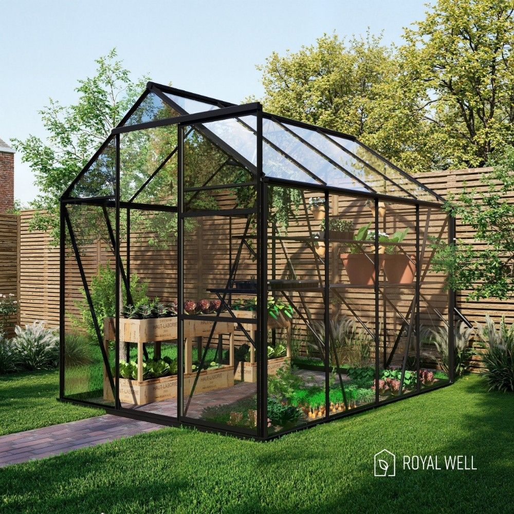 Royal Well Kate 2 tuinkas met veiligheidsglas en fundering - zwart