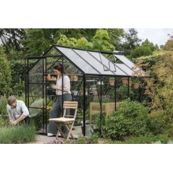 Royal Well Kate 3 tuinkas met veiligheidsglas en fundering - zwart