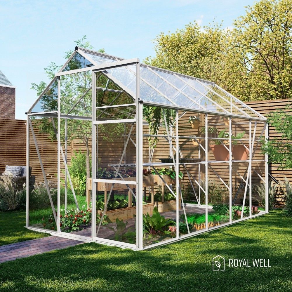 Royal Well Kate 3 tuinkas met veiligheidsglas en fundering - wit