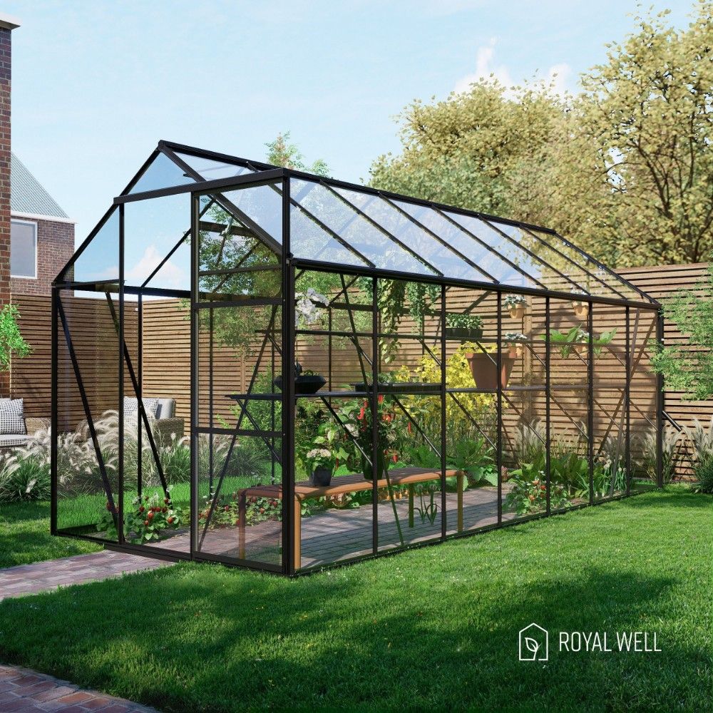 Royal Well Kate 5 tuinkas met veiligheidsglas en fundering - zwart