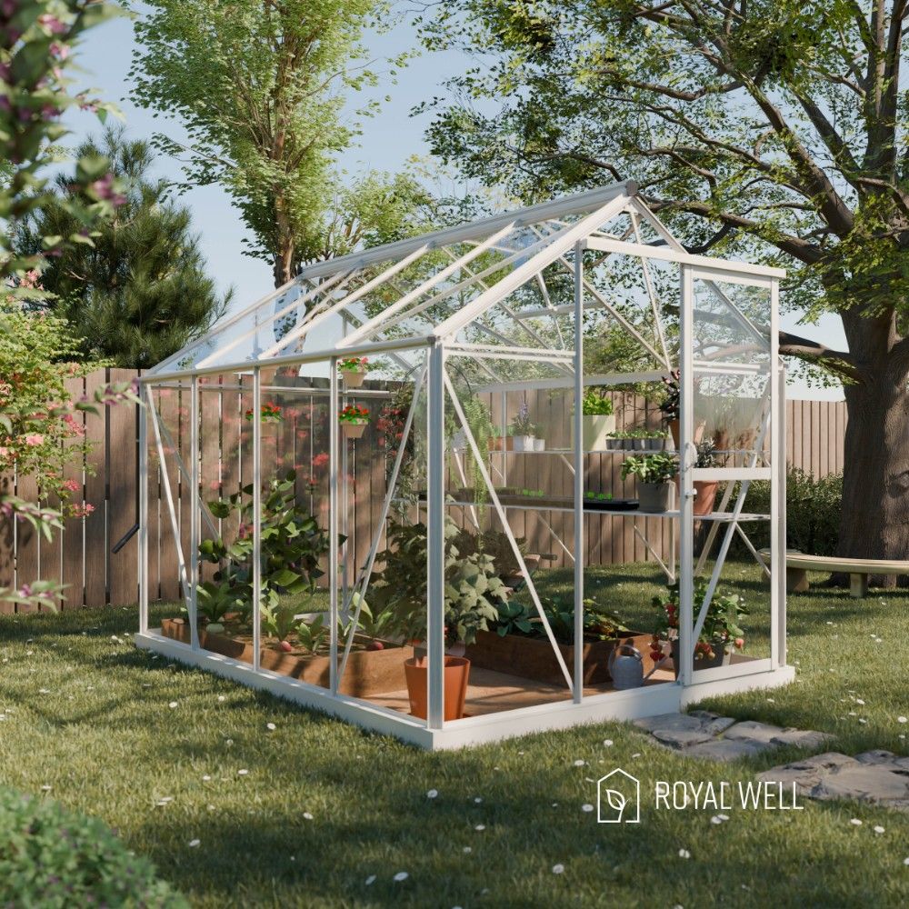 Royal Well Mary 2 tuinkas met veiligheidsglas en fundering - wit