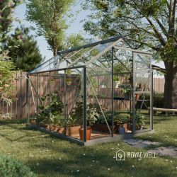 Royal Well Mary 2 tuinkas met veiligheidsglas en fundering - groengrijs