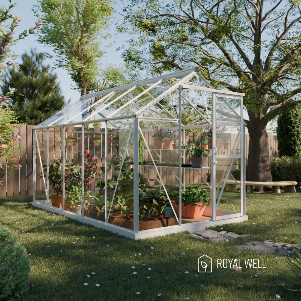 Royal Well Mary 3 tuinkas met veiligheidsglas en fundering - wit