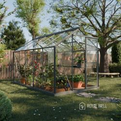 Royal Well Mary 3 tuinkas met veiligheidsglas en fundering - groengrijs