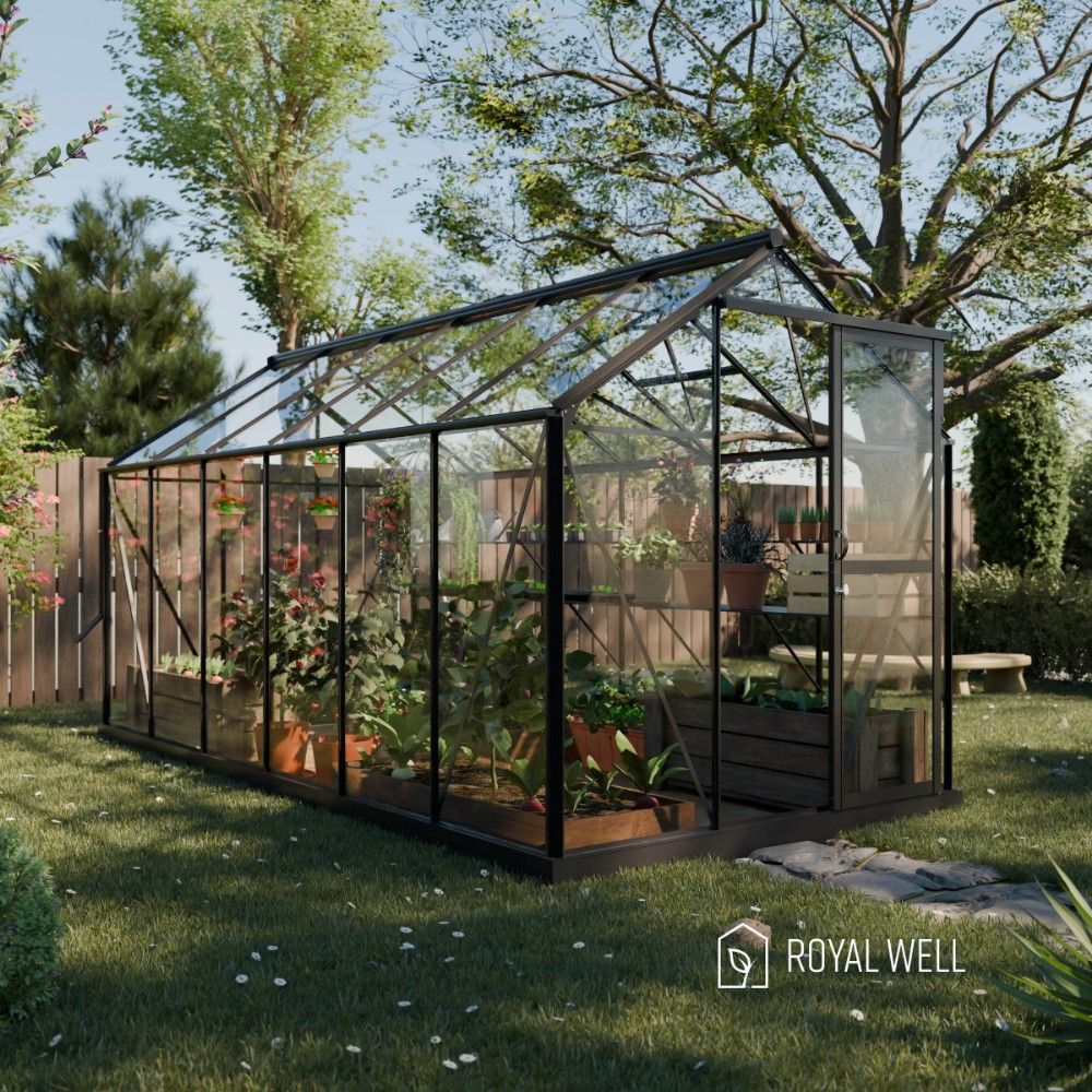 Royal Well Mary 4 tuinkas met veiligheidsglas en fundering - zwart