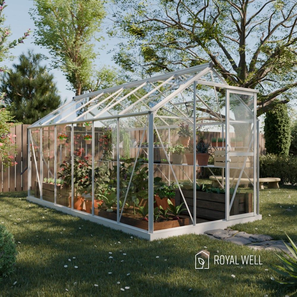 Royal Well Mary 4 tuinkas met veiligheidsglas en fundering - wit