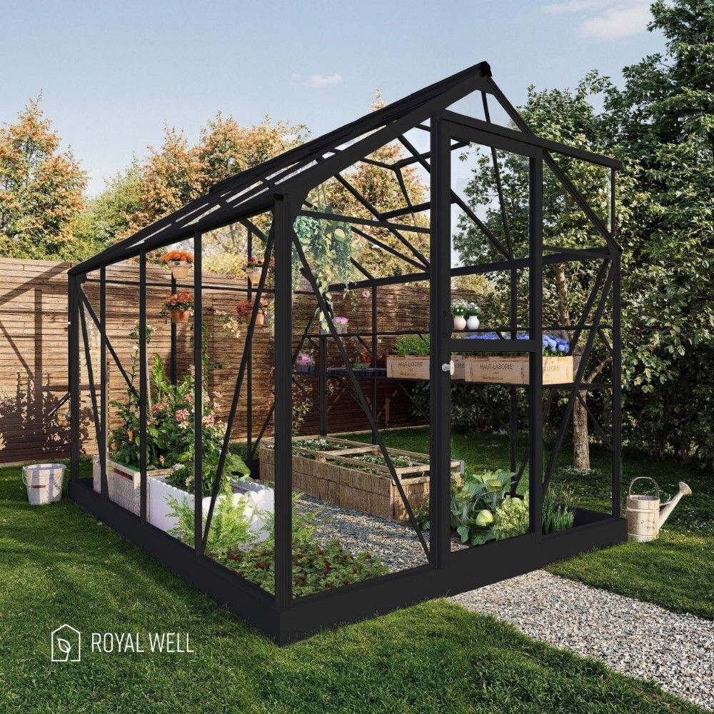 Royal Well Mary 2 tuinkas met veiligheidsglas en fundering - zwart